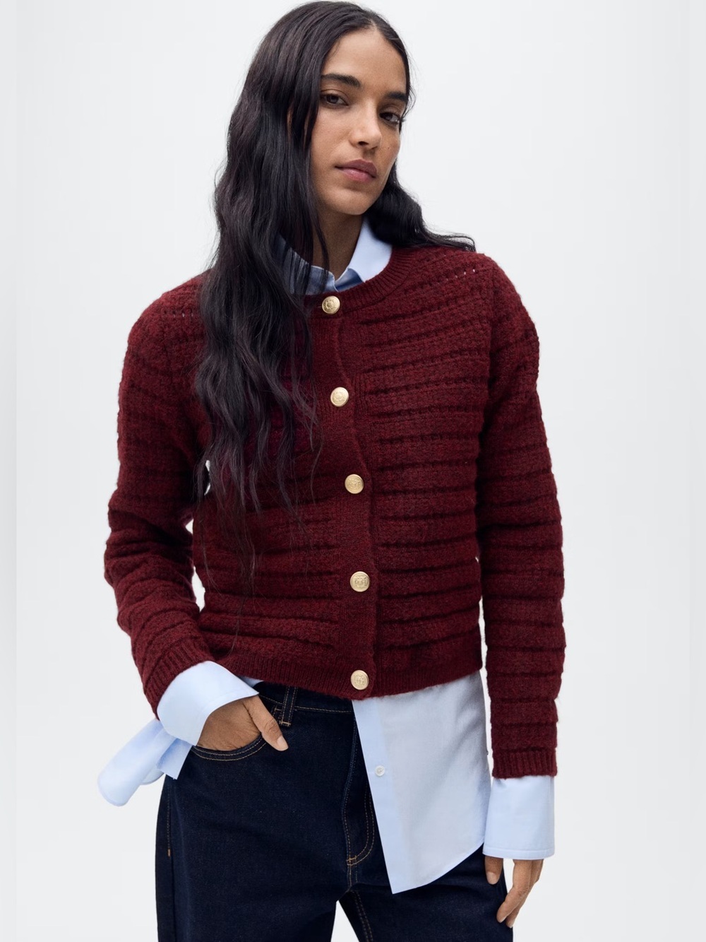 Mango Burgundy Knit cardigan NWT